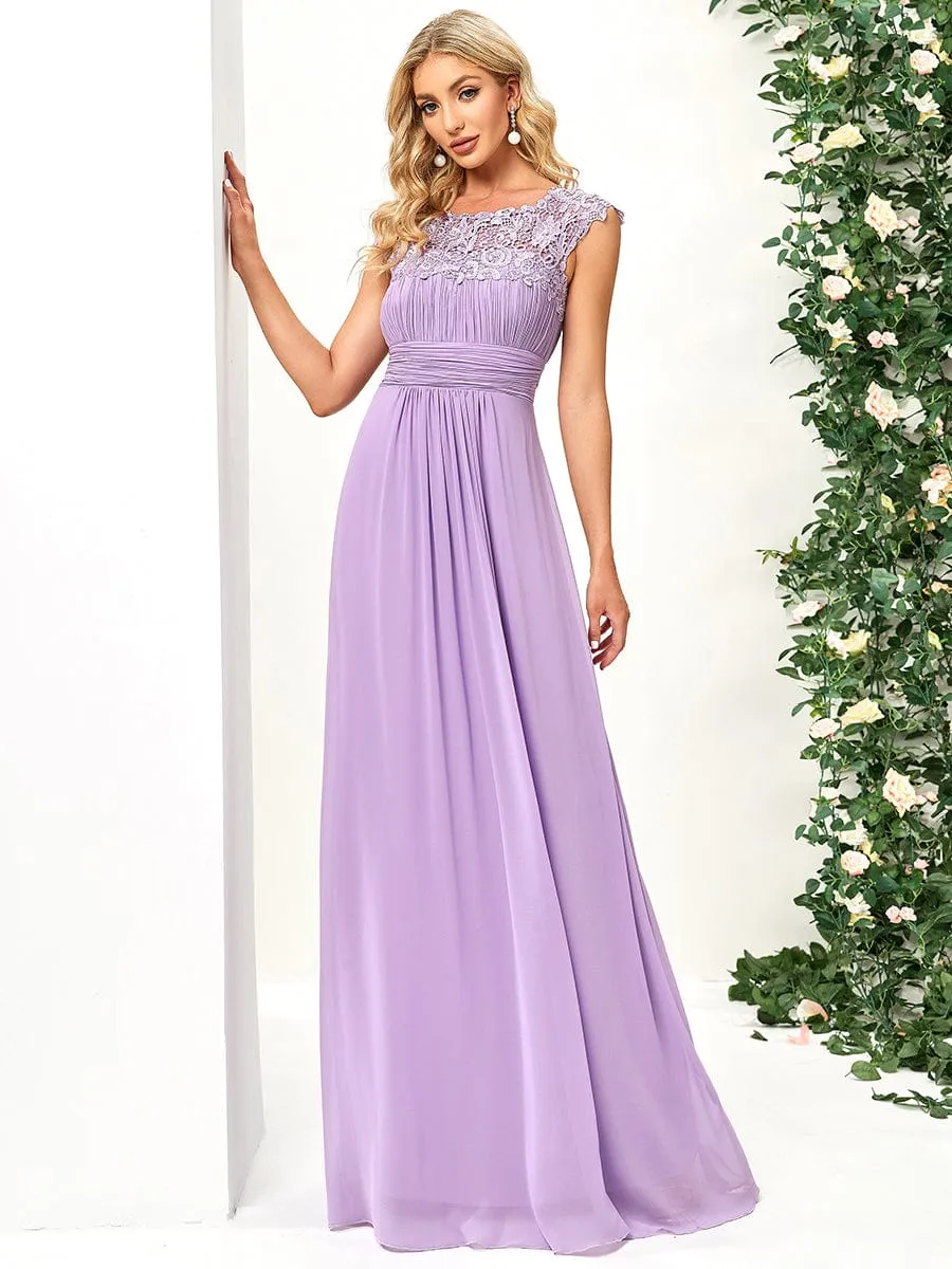 Elegant Maxi Long Lace Cap Sleeve Bridesmaid Dress