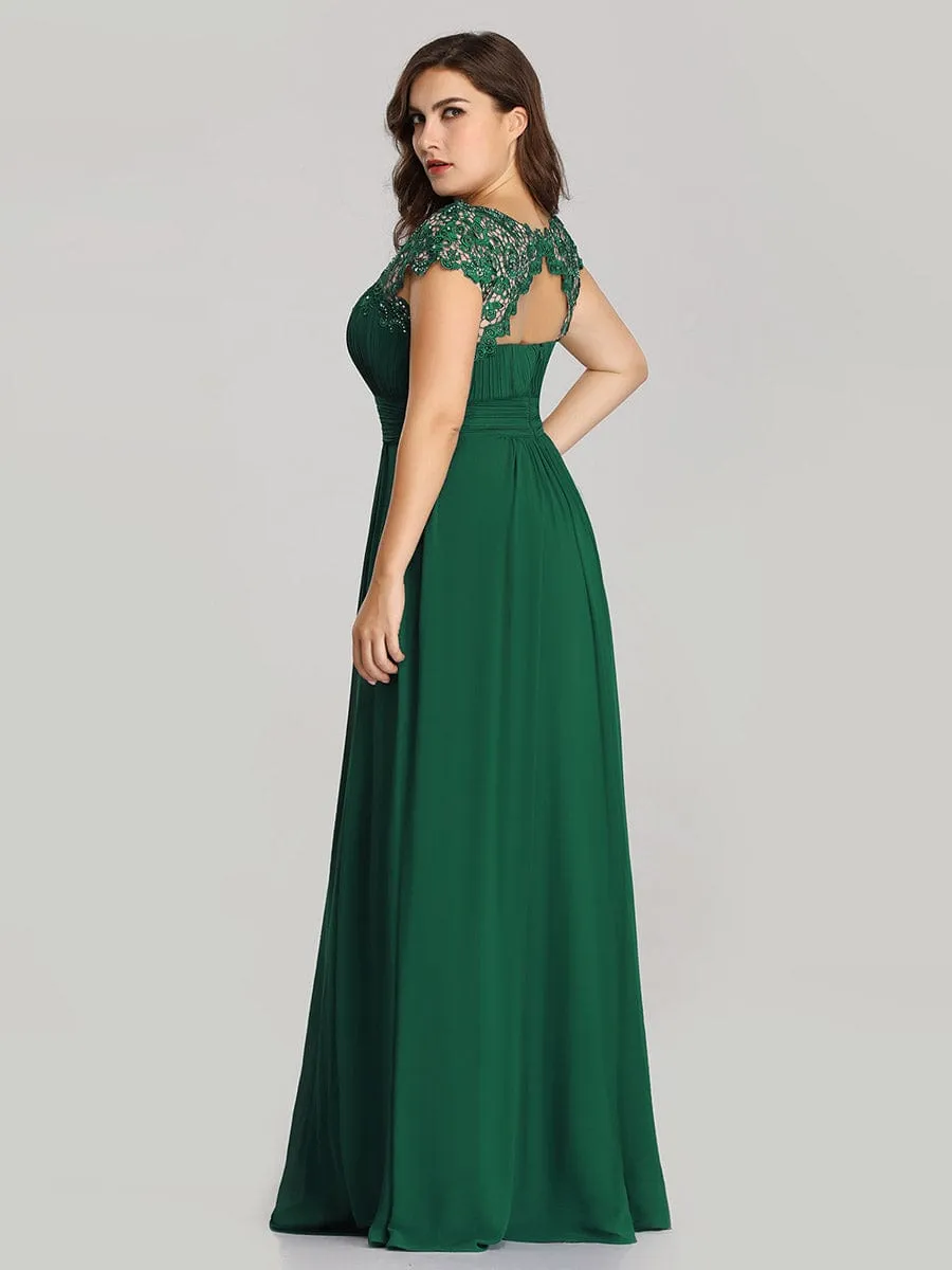 Elegant Maxi Long Lace Cap Sleeve Bridesmaid Dress