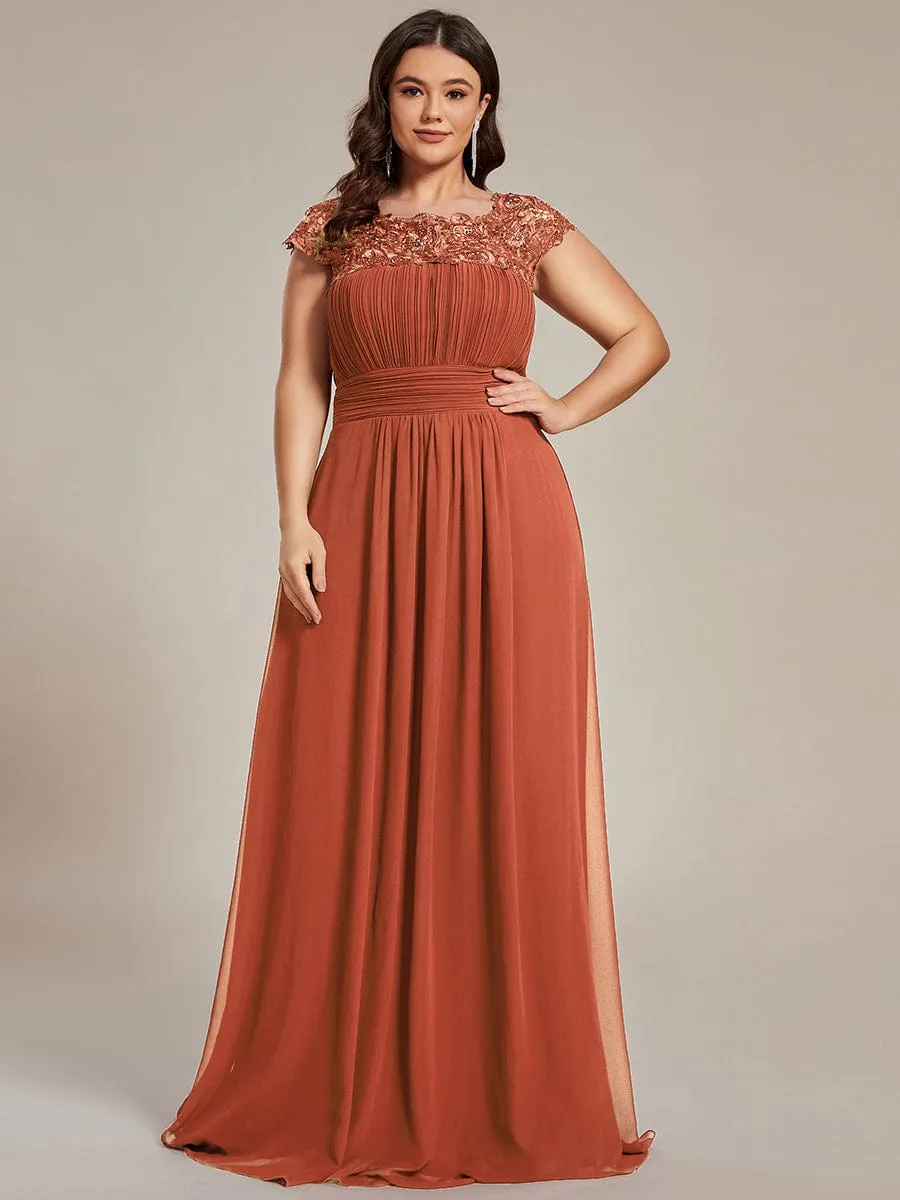 Elegant Maxi Long Lace Cap Sleeve Bridesmaid Dress