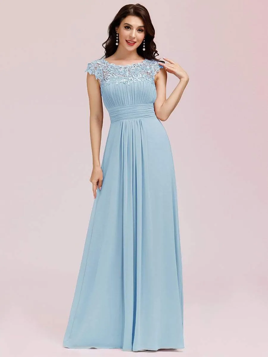 Elegant Maxi Long Lace Cap Sleeve Bridesmaid Dress