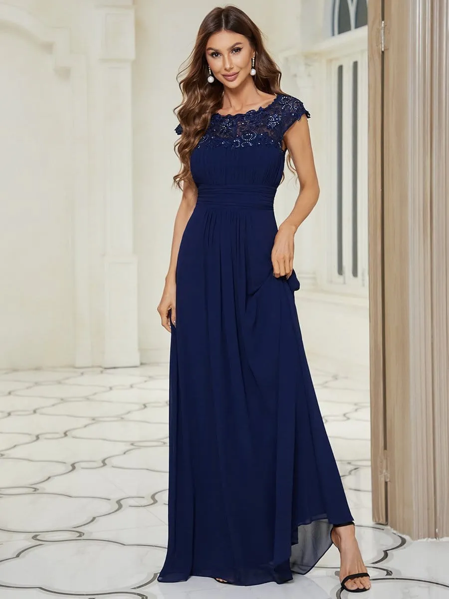 Elegant Maxi Long Lace Cap Sleeve Bridesmaid Dress