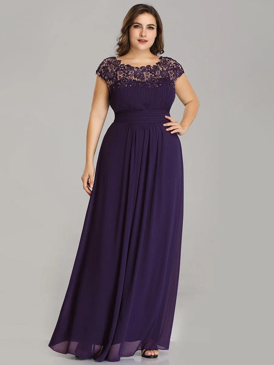 Elegant Maxi Long Lace Cap Sleeve Bridesmaid Dress