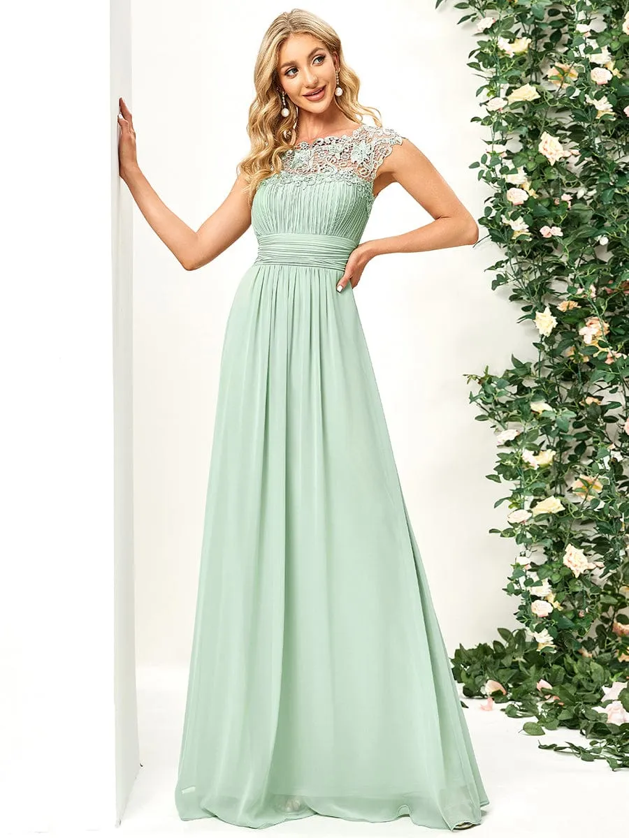 Elegant Maxi Long Lace Cap Sleeve Bridesmaid Dress