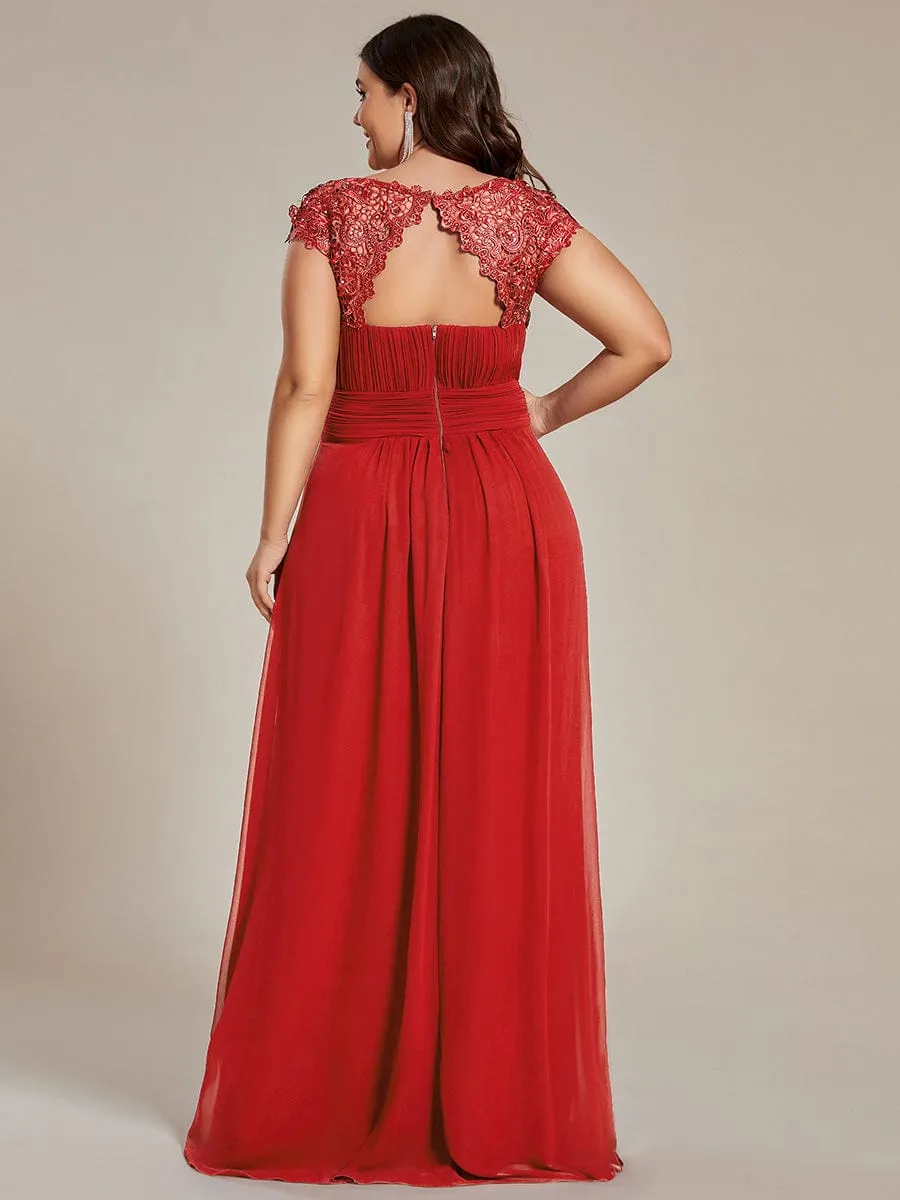 Elegant Maxi Long Lace Cap Sleeve Bridesmaid Dress