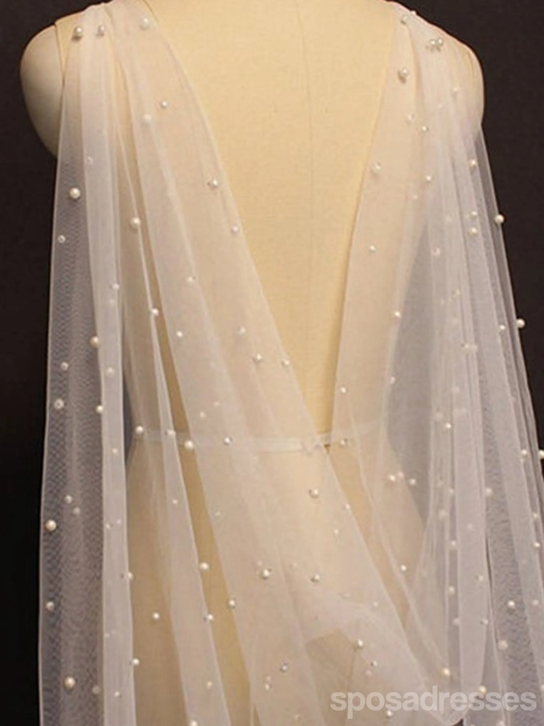 Elegant Pearl Tulle Long Wedding Shawl Trailing , VG41