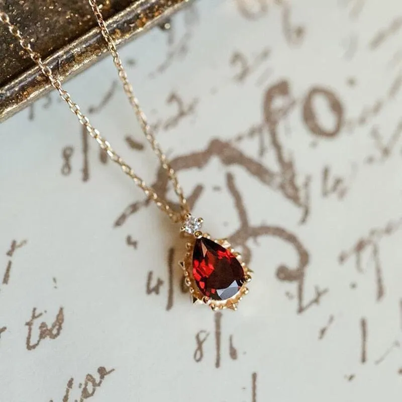 Elegant Water Drop Ruby Necklace