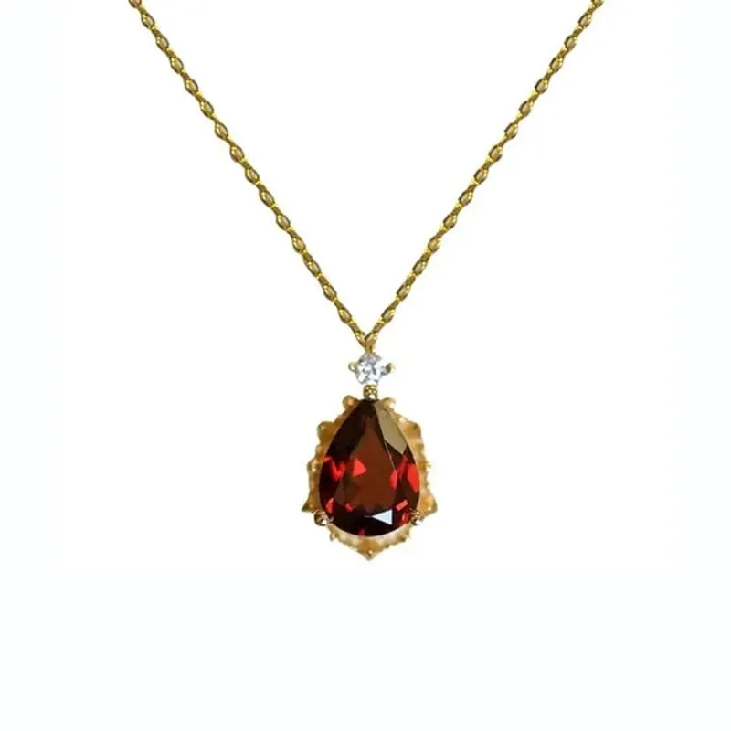 Elegant Water Drop Ruby Necklace