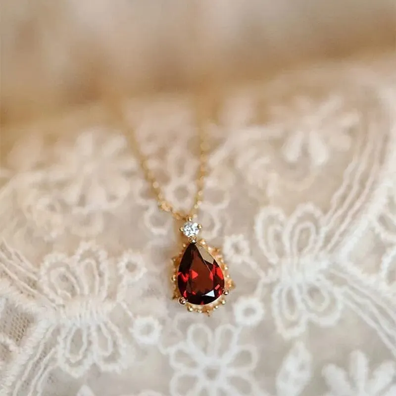 Elegant Water Drop Ruby Necklace