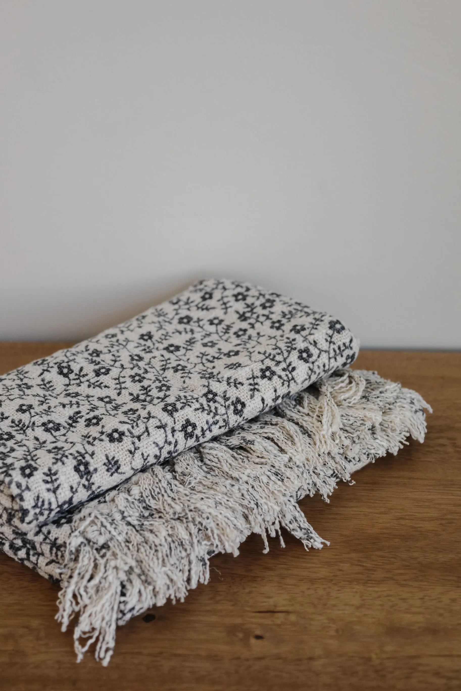 Floral Cotton Fringe Blanket