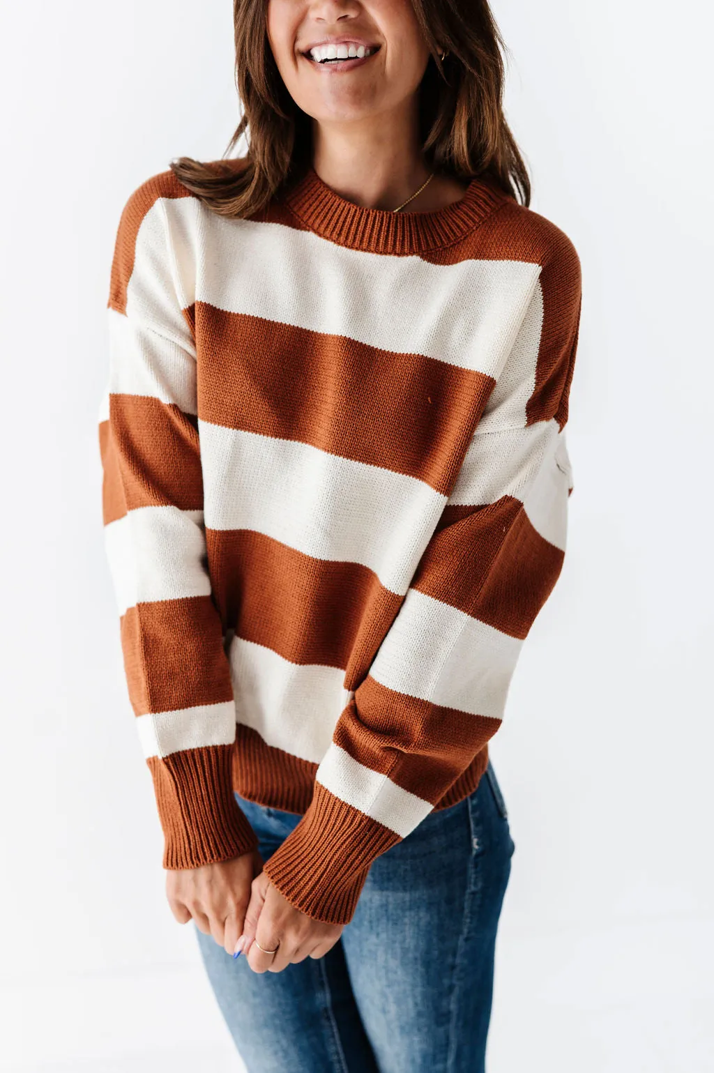 Freddie Stripe Sweater in Rust - Size Small Left