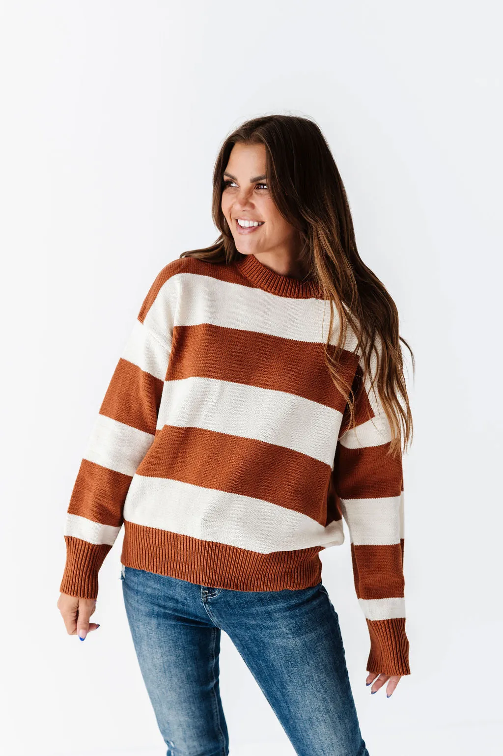 Freddie Stripe Sweater in Rust - Size Small Left