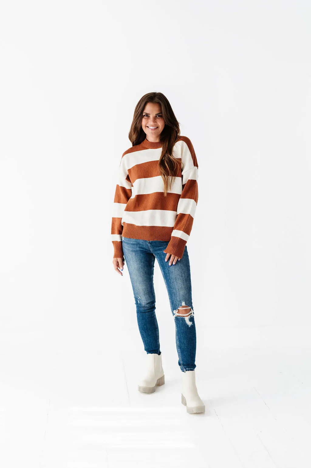 Freddie Stripe Sweater in Rust - Size Small Left