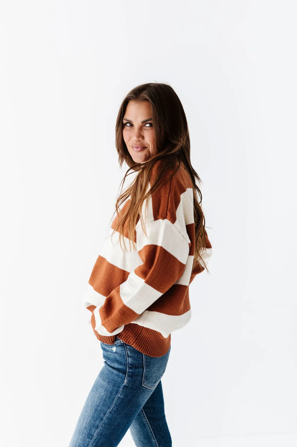 Freddie Stripe Sweater in Rust - Size Small Left