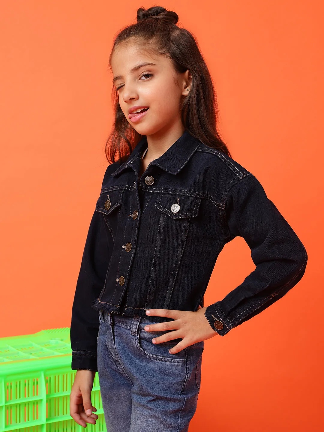 Girls Cotton Blue Jacket