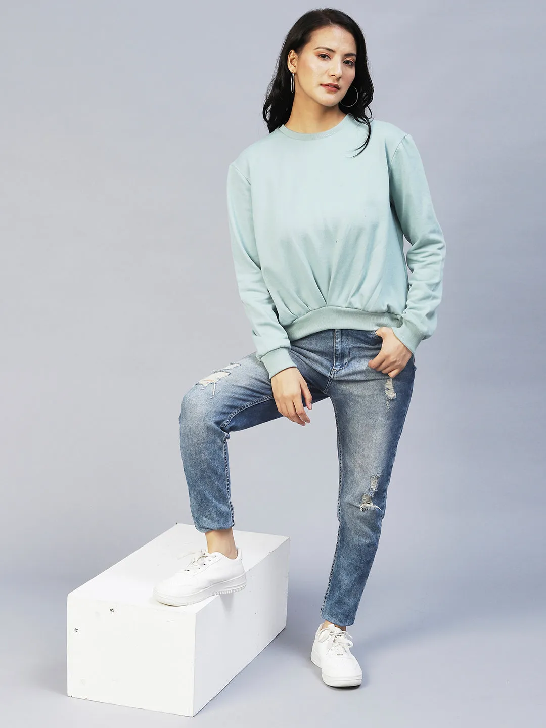 Green Pleated Fleece Sweatshirt