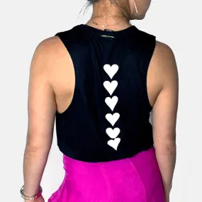 Jane Cozy Chic Black Tank Top - Matte White Hearts