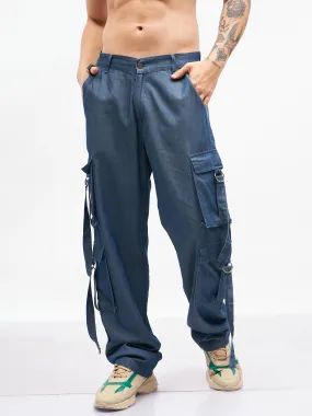 Men Blue Tencel Side Pocket Pants