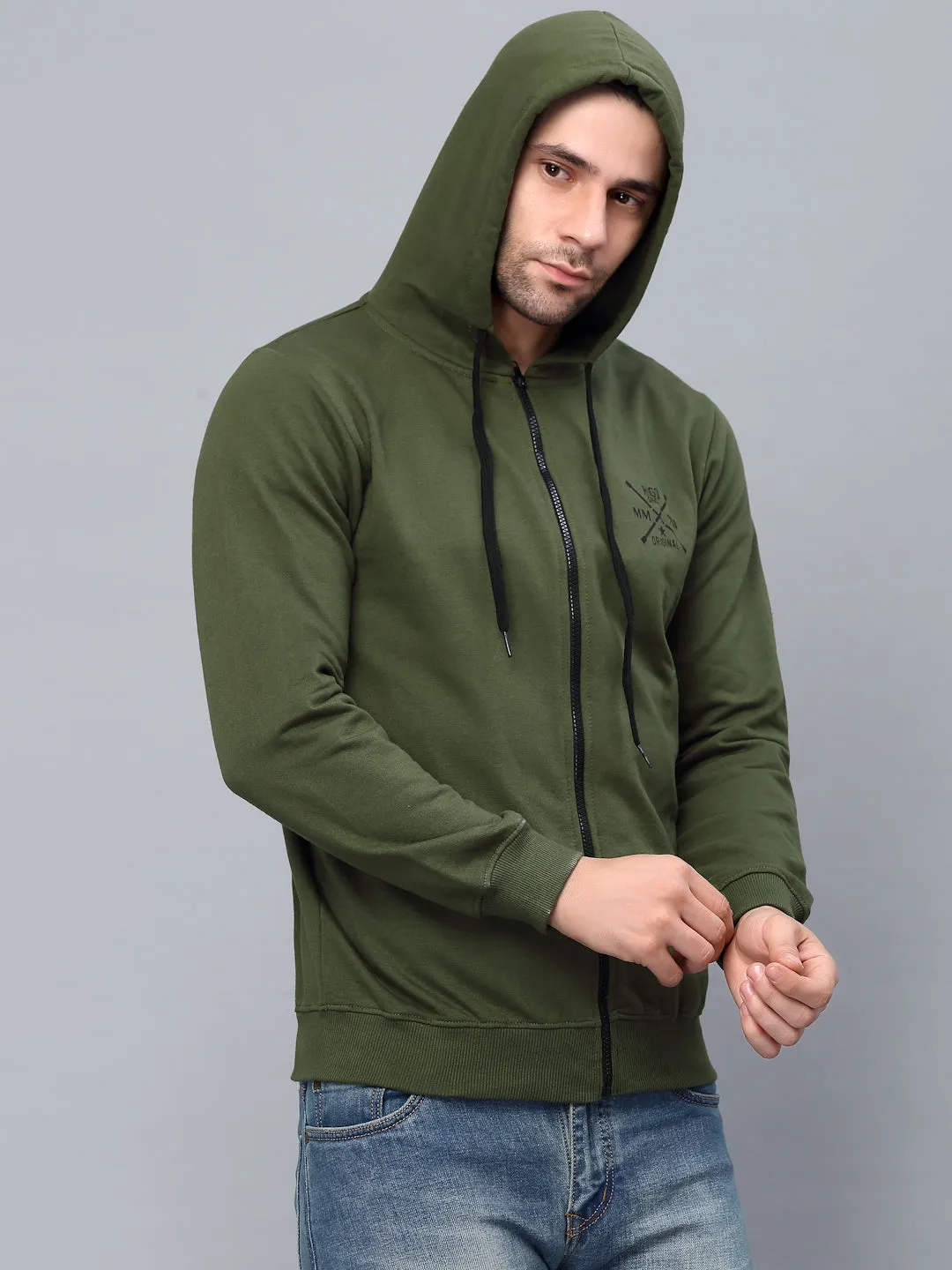 Olive Green Hood Fleece Jacket