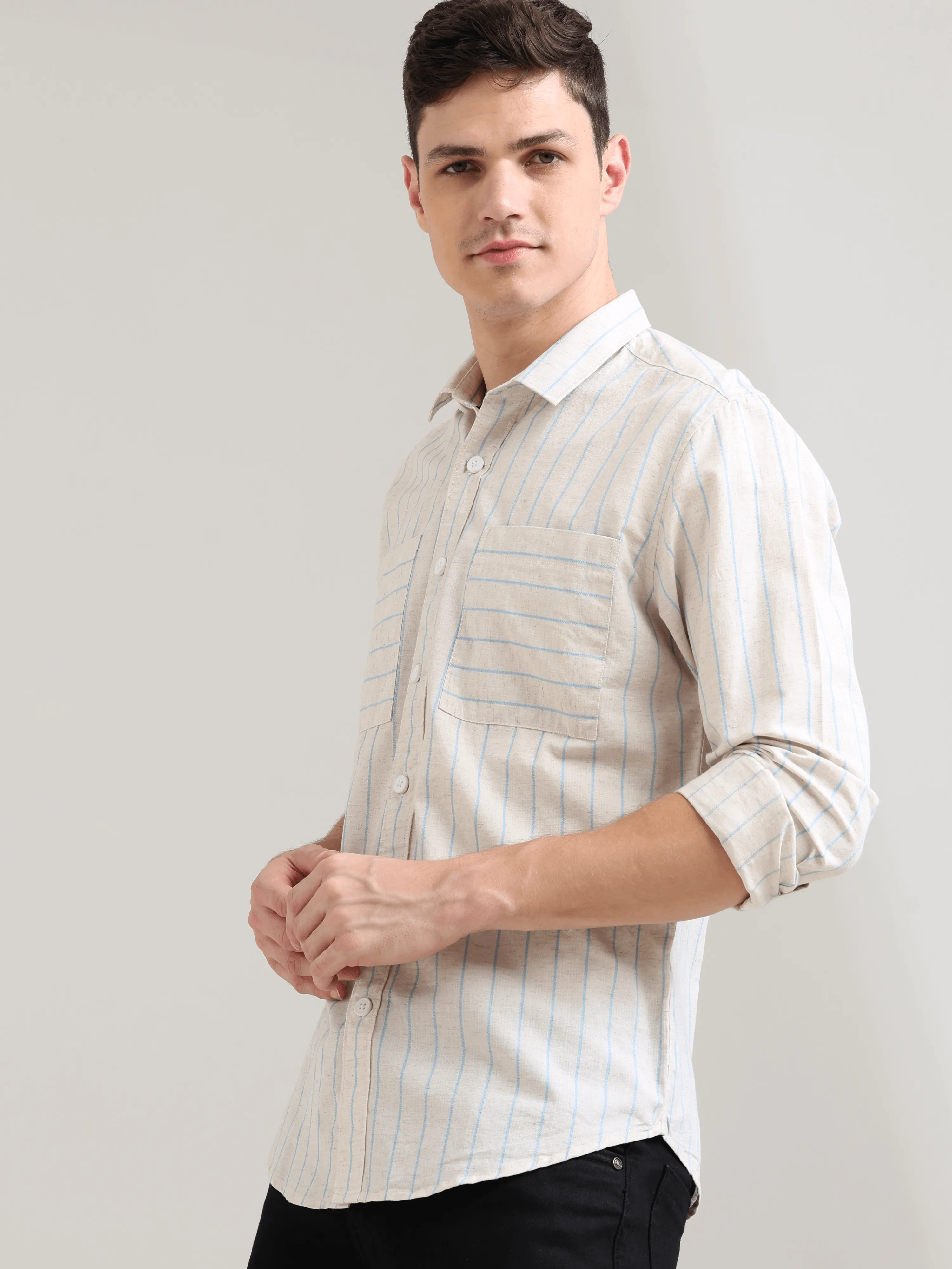 Pure Cotton Blue Stripes Casual Shirt