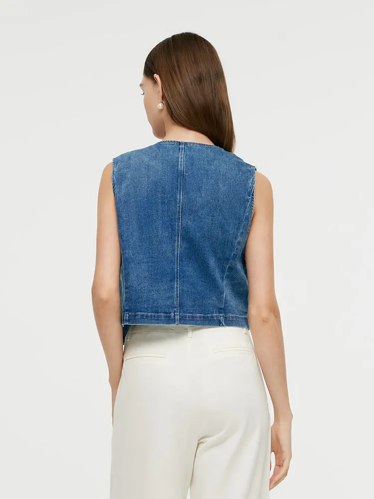 Single-Breasted Women Denim Crop Vest