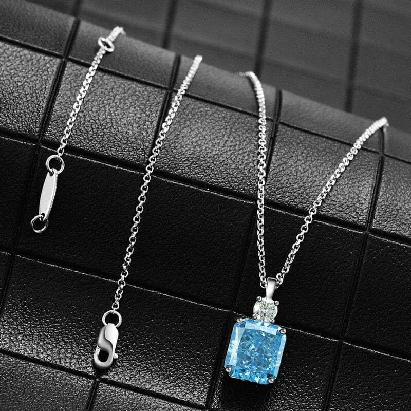 Square Elegant Aquamarine Citrine Diamond Pendant Necklace