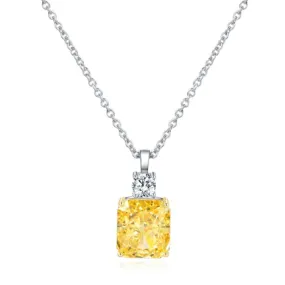 Square Elegant Aquamarine Citrine Diamond Pendant Necklace