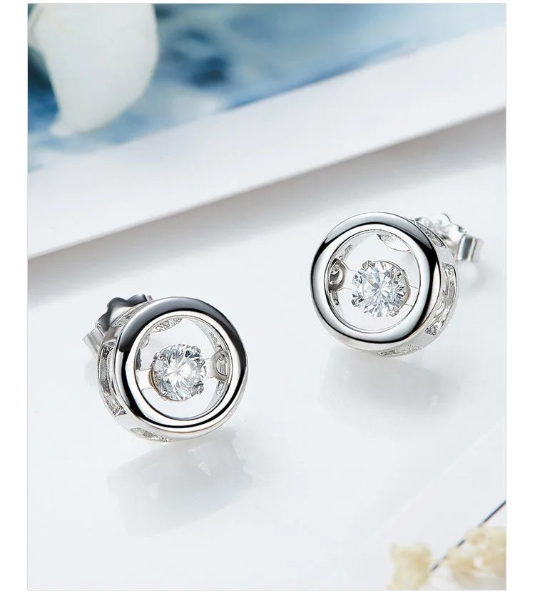 Sterling silver elegant circular dancing crystal earring