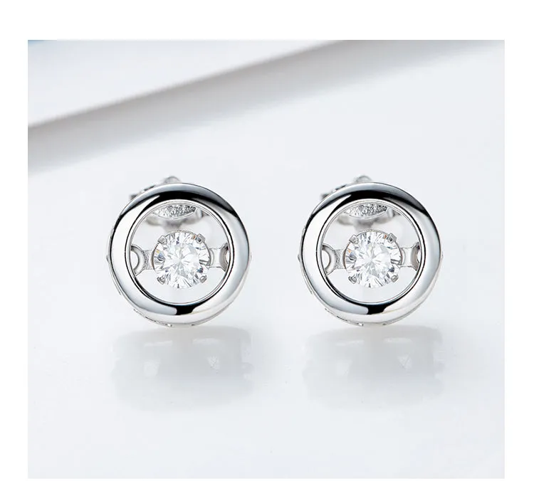 Sterling silver elegant circular dancing crystal earring