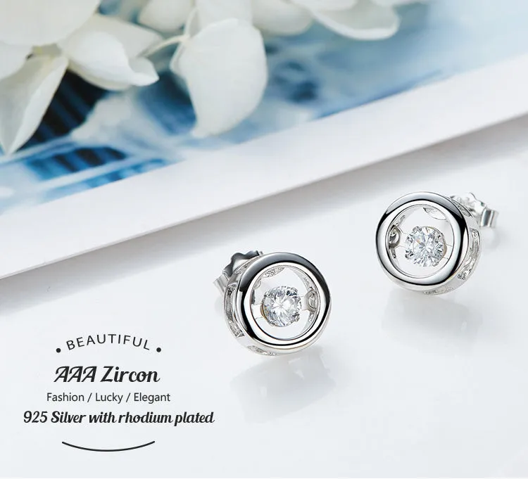 Sterling silver elegant circular dancing crystal earring