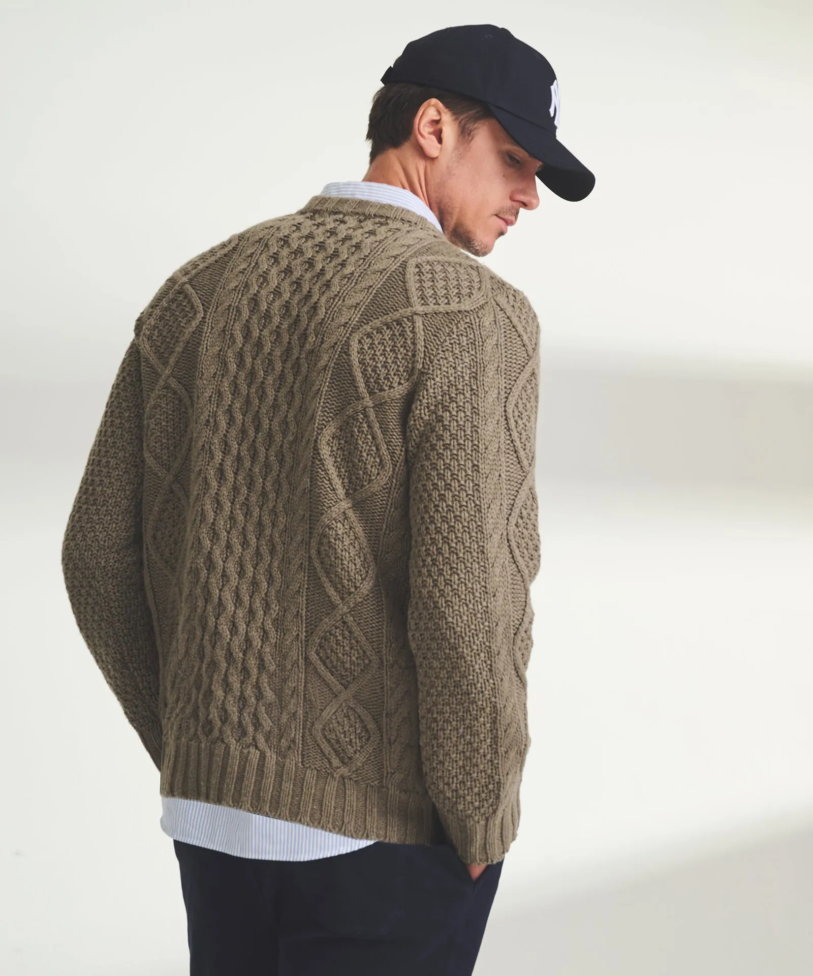 Textured Cotton Cable Crewneck