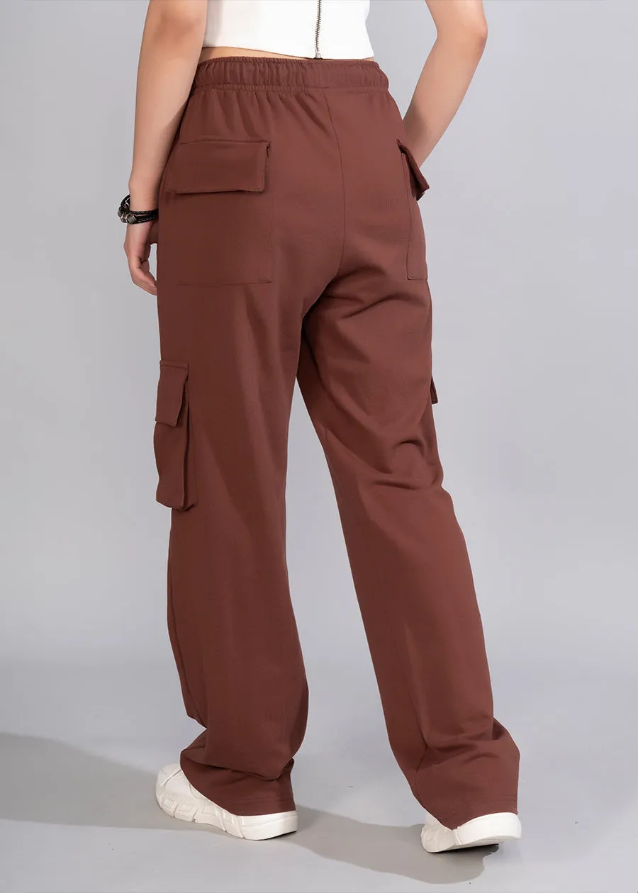 Women Premium Terry Cargo Pants - Cocoa