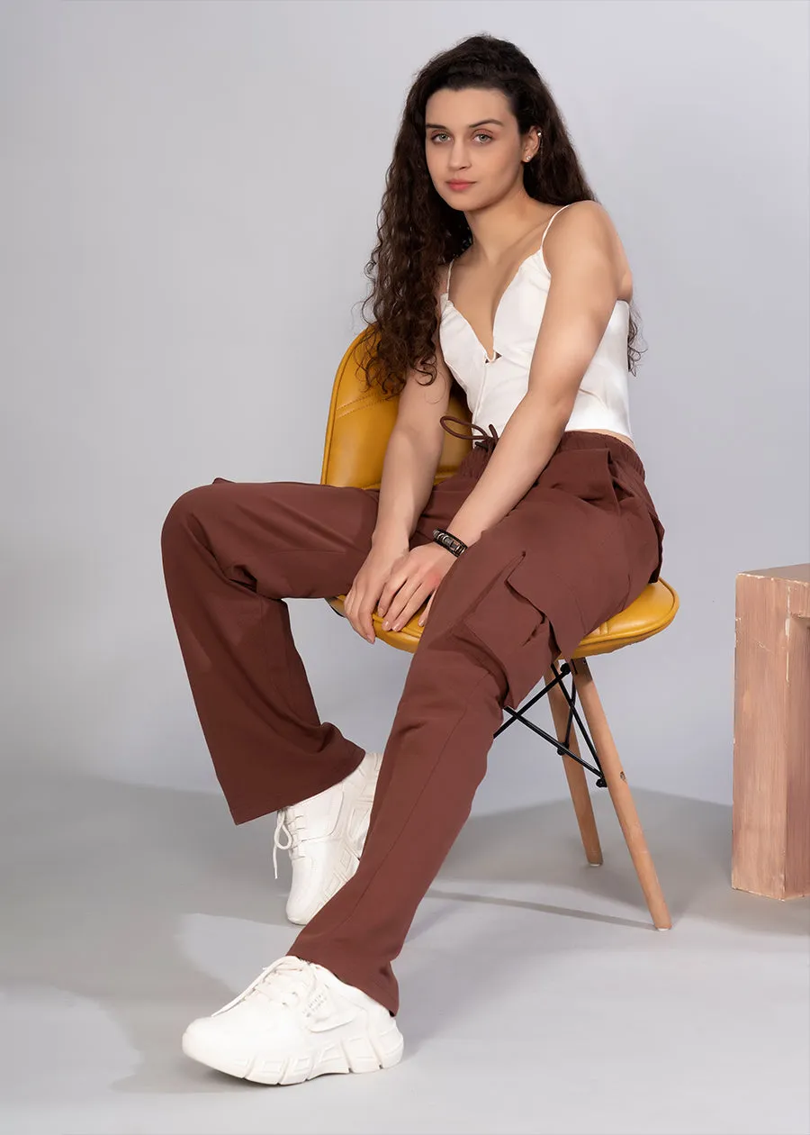 Women Premium Terry Cargo Pants - Cocoa